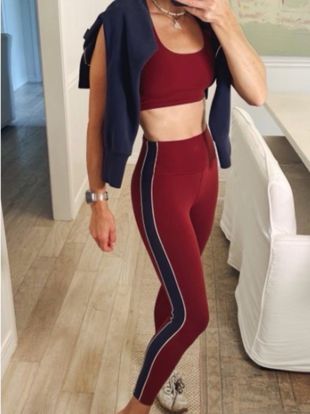 Target Burgundy and Navy Stripe Bra and  Leggings Set